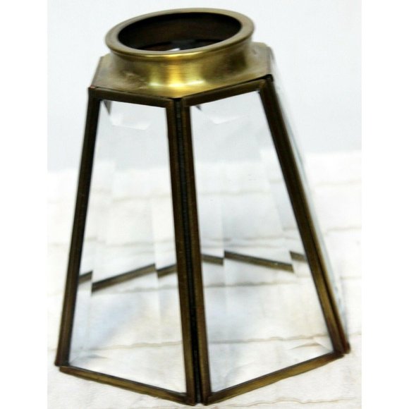Clear 6-sided Faceted Glass Small Lamp Shade Brass Ceiling Fan 5" Tall Brushed - Picture 4 of 8